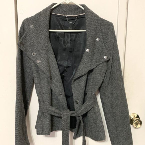 H&M Grey Jacket with Tie Waist Detail US Size 2 - Picture 1 of 3